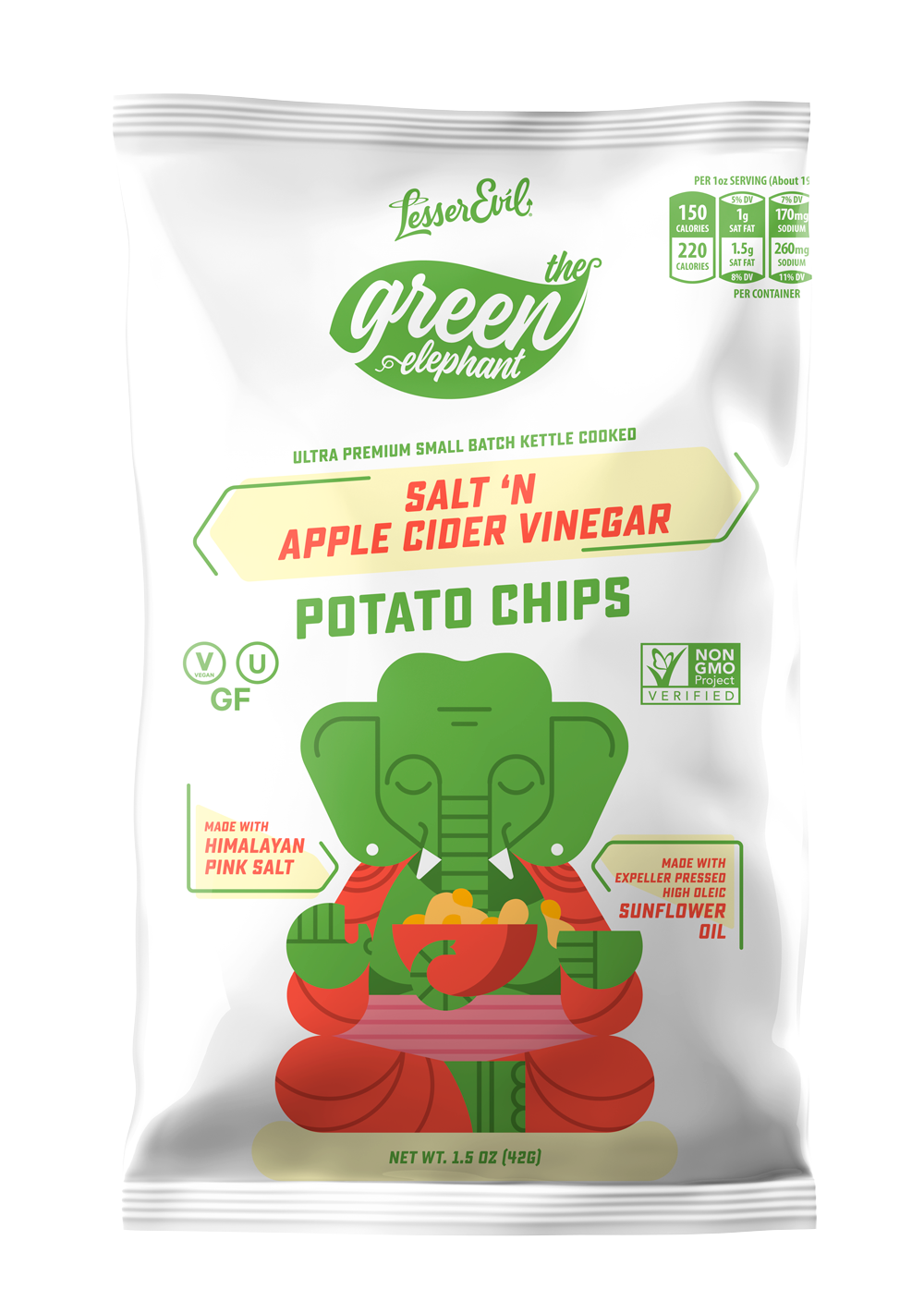 Lesser Evil - GREEN ELEPHANT Salt & Apple Cider Vinegar Chips (24/28gm)